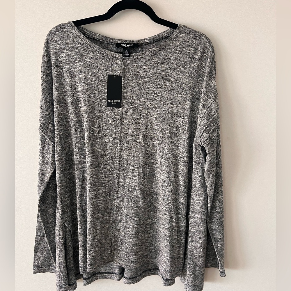 Nine West Gray Marled Long-Sleeve Pullover NWT Size L